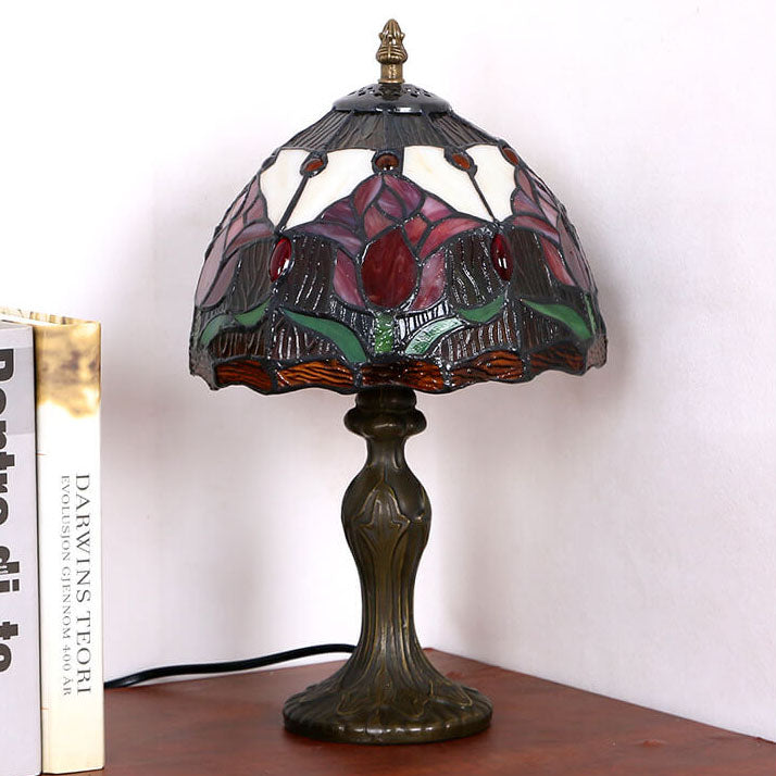 Tiffany Rustic Tulip Stained Glass Table Lamp — Tulip 2 / Dimmer Switch / 220V-240V For UK/AU