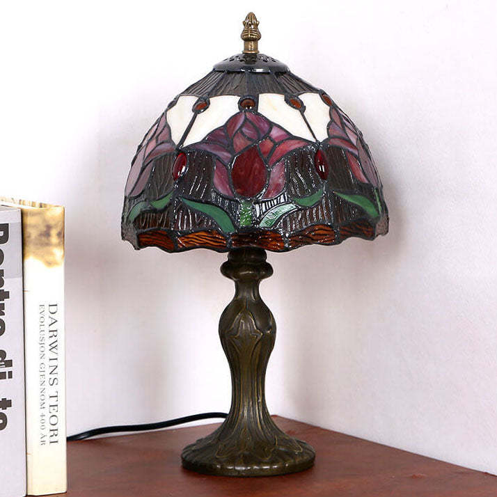 Tiffany Rustic Tulip Stained Glass Table Lamp — Tulip 2 / Dimmer Switch / 220V-240V For UK/AU