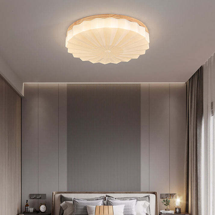 Japanese Minimalist Round Wood Acrylic LED Flush Mount Light