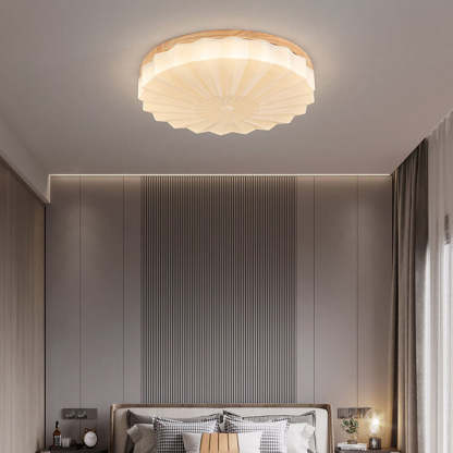 Japanese Minimalist Round Wood Acrylic LED Flush Mount Light