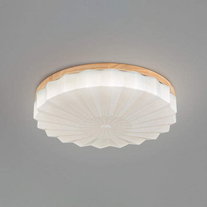 Japanese Minimalist Round Wood Acrylic LED Flush Mount Light