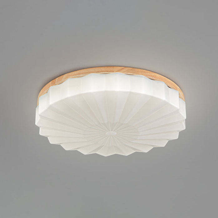 Japanese Minimalist Round Wood Acrylic LED Flush Mount Light