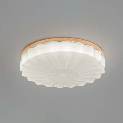 Japanese Minimalist Round Wood Acrylic LED Flush Mount Light