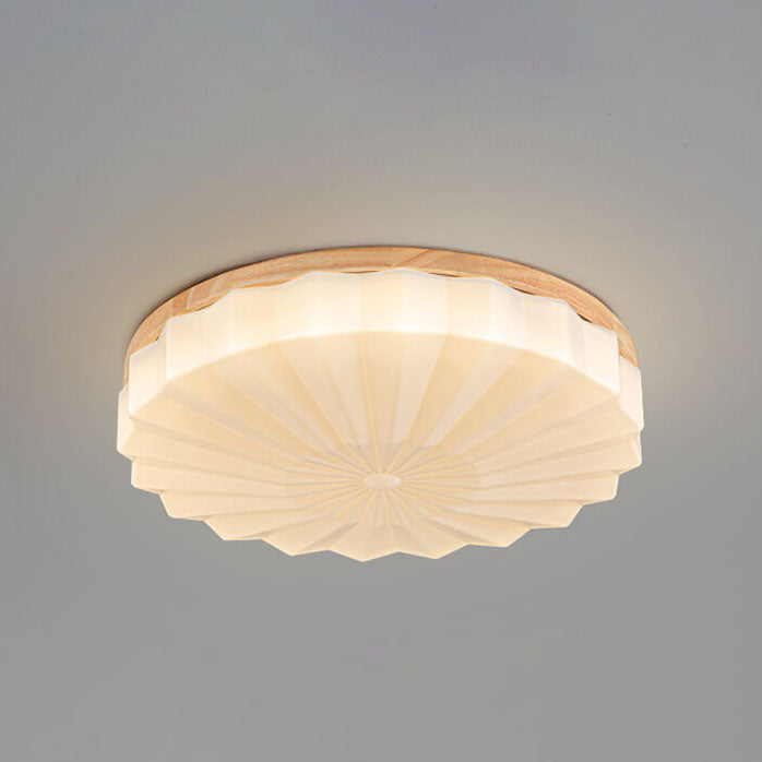 Japanese Minimalist Round Wood Acrylic LED Flush Mount Light