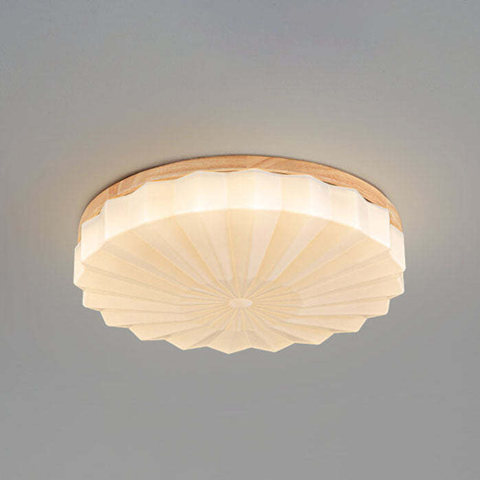 Japanese Minimalist Round Wood Acrylic LED Flush Mount Light