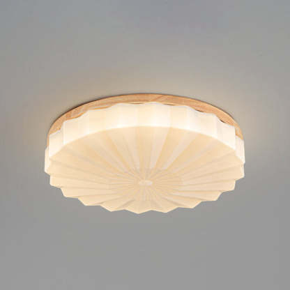 Japanese Minimalist Round Wood Acrylic LED Flush Mount Light