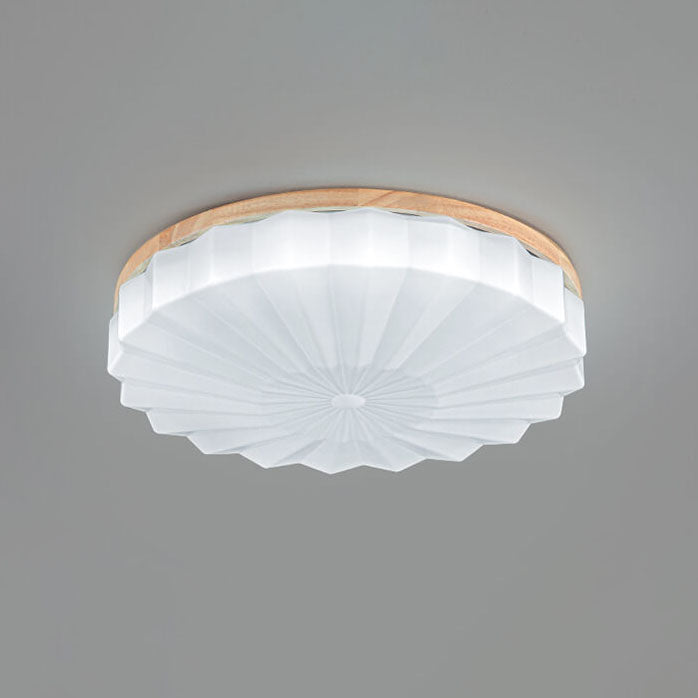 Japanese Minimalist Round Wood Acrylic LED Flush Mount Light