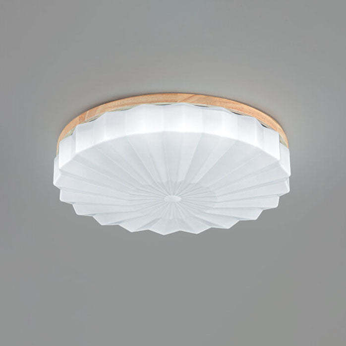 Japanese Minimalist Round Wood Acrylic LED Flush Mount Light