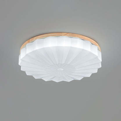 Japanese Minimalist Round Wood Acrylic LED Flush Mount Light