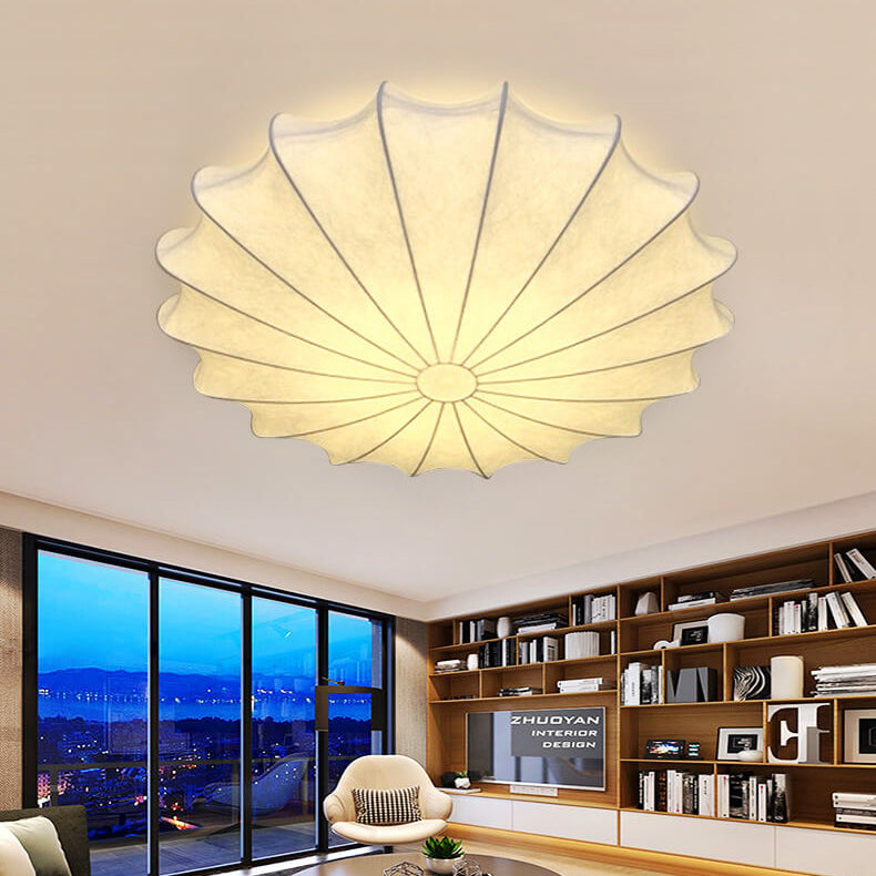 Nordic White Beige Round Faux Silk Flush Ceiling Light
