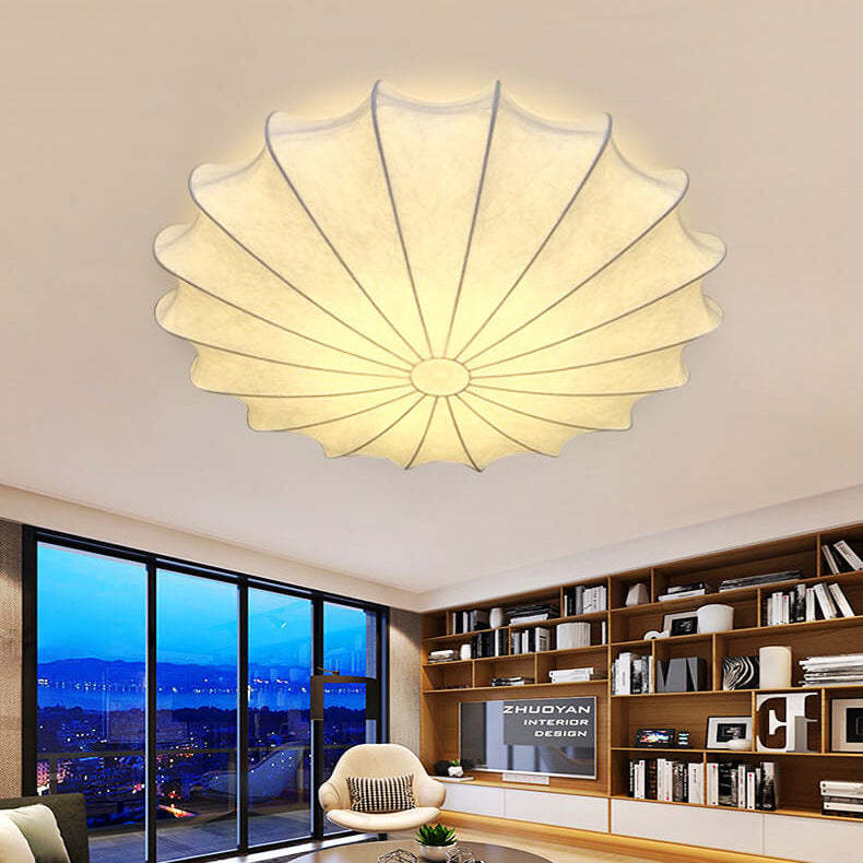 Nordic White Beige Round Faux Silk Flush Ceiling Light