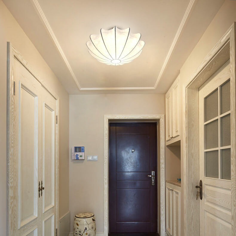 Nordic White Beige Round Faux Silk Flush Ceiling Light