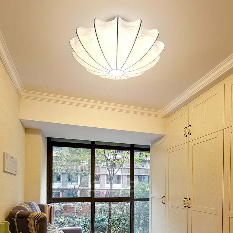 Nordic White Beige Round Faux Silk Flush Ceiling Light