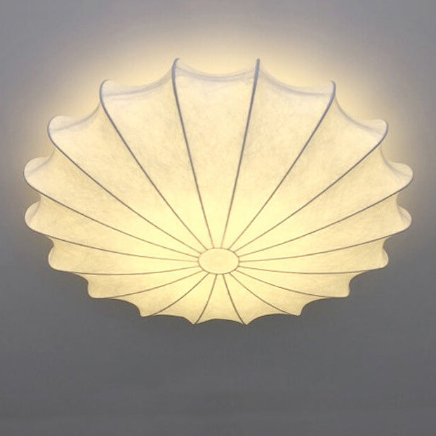 Nordic White Beige Round Faux Silk Flush Ceiling Light