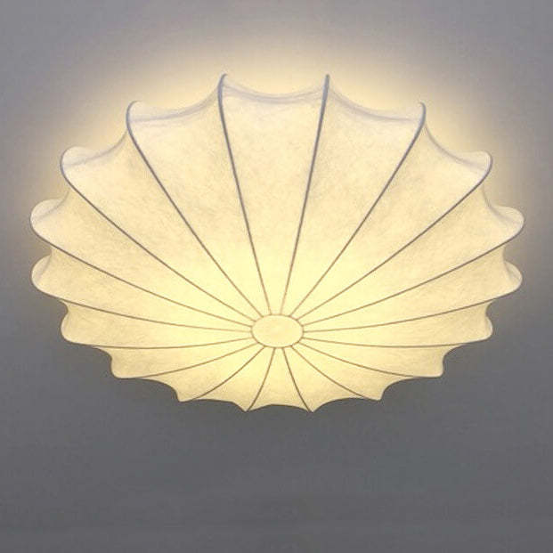 Nordic White Beige Round Faux Silk Flush Ceiling Light