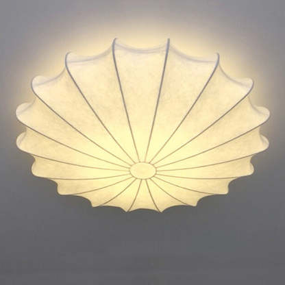 Nordic White Beige Round Faux Silk Flush Ceiling Light