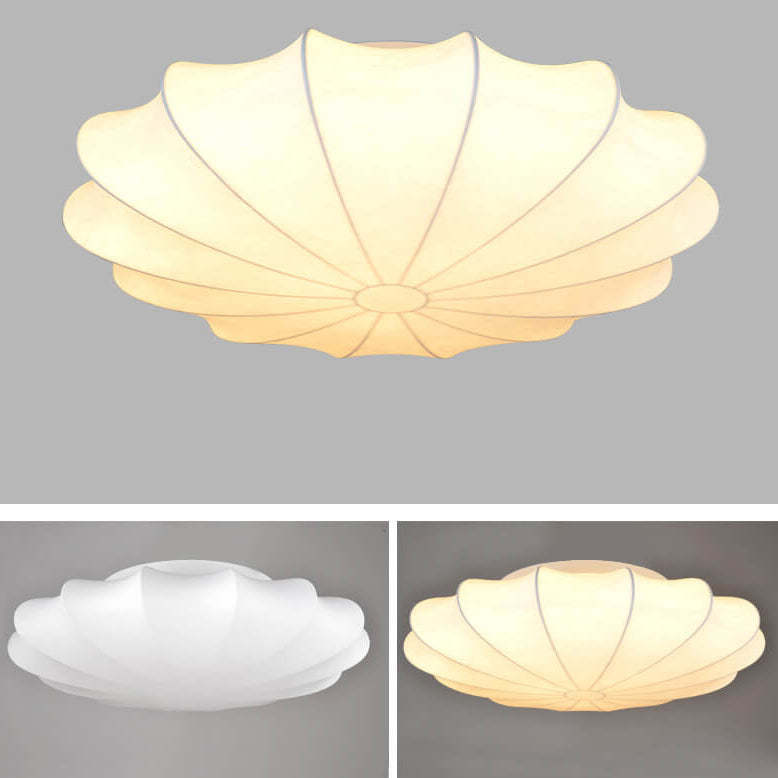 Nordic White Beige Round Faux Silk Flush Ceiling Light