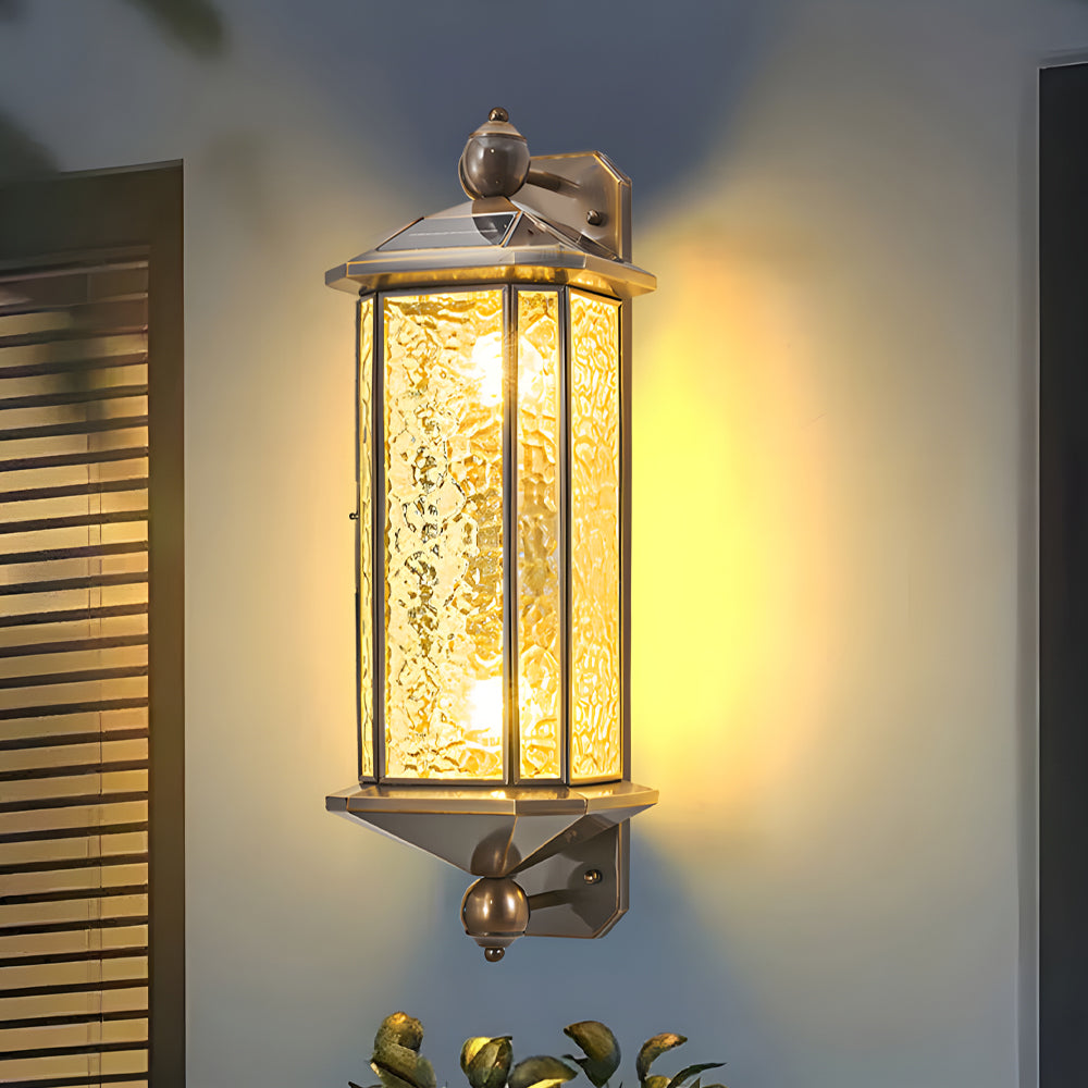 Elegant Brass Glass Lantern Copper Outdoor Wall Light-Lighom
