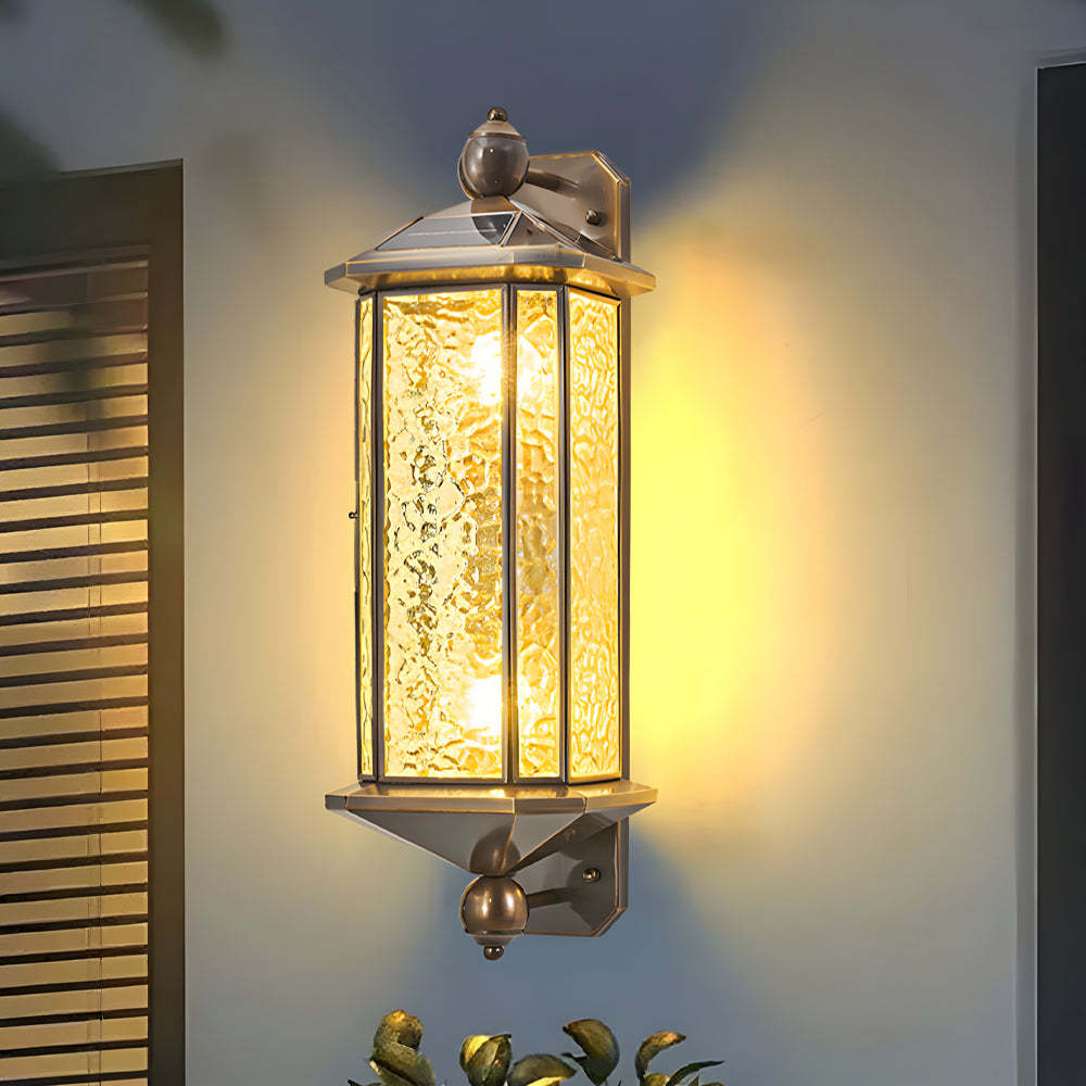 Elegant Brass Glass Lantern Copper Outdoor Wall Light-Lighom