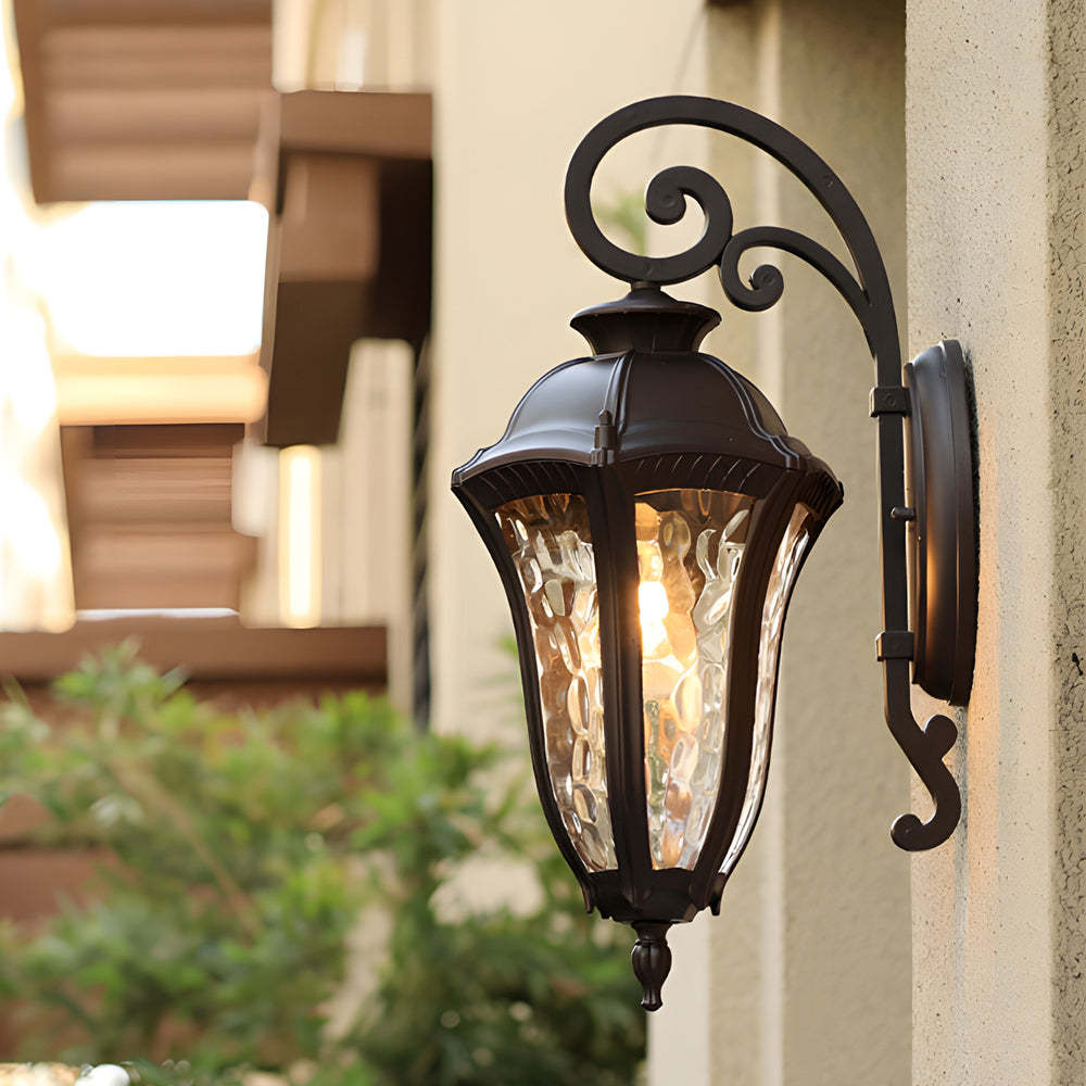 Modern die-cast brown outdoor wall lighting, Lighom — 8.7" L x 7.3" W x 17.1" H