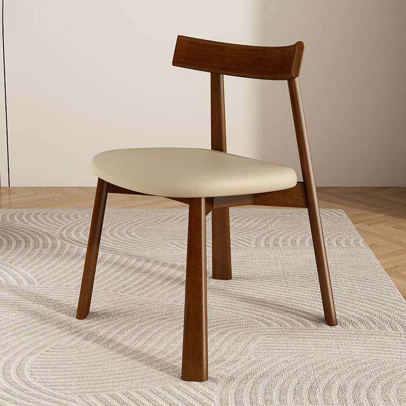 Minimalist upholstered wood dining chairs & benches — Light Khaki / Walnut