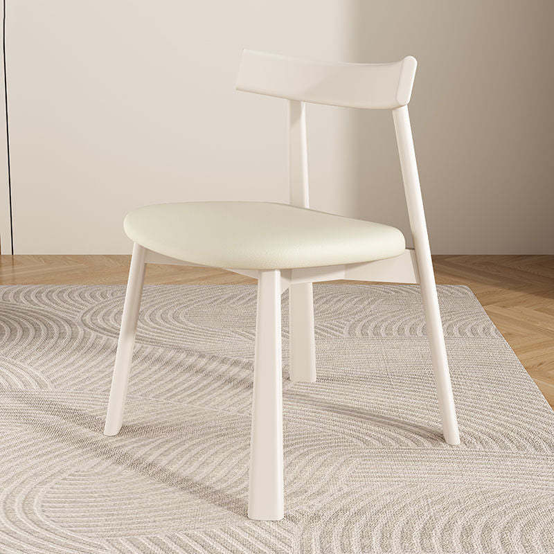 Leather Upholstered Wood Dining Chair — Walnut Color Wooden Frame+Khaki Leather