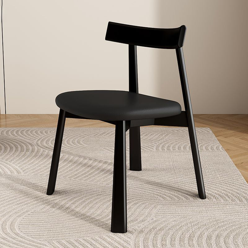 Leather Upholstered Wood Dining Chair — Black Wooden Frame+Light Khaki Leather