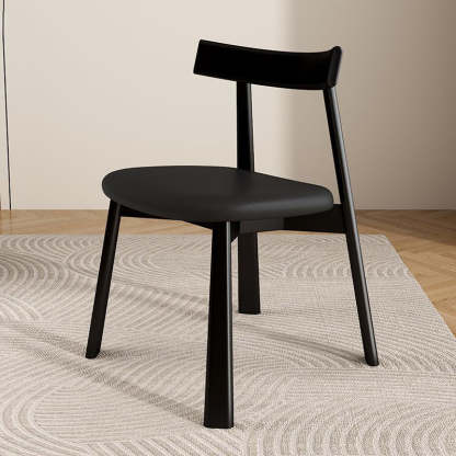 Leather Upholstered Wood Dining Chair — Black Wooden Frame+Light Khaki Leather