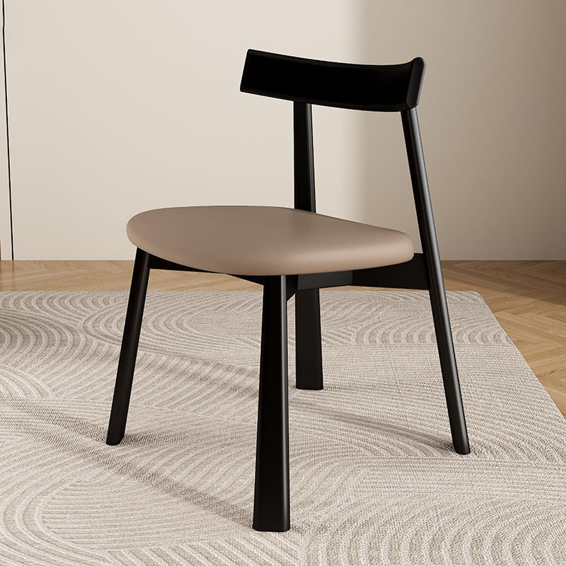 Leather Upholstered Wood Dining Chair — Black Wooden Frame+Dark Coffee Leather