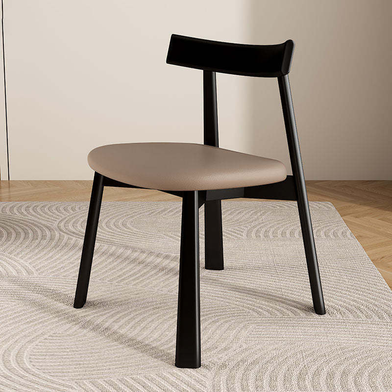 Leather Upholstered Wood Dining Chair — Black Wooden Frame+Dark Coffee Leather