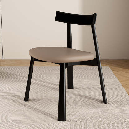 Leather Upholstered Wood Dining Chair — Black Wooden Frame+Dark Coffee Leather