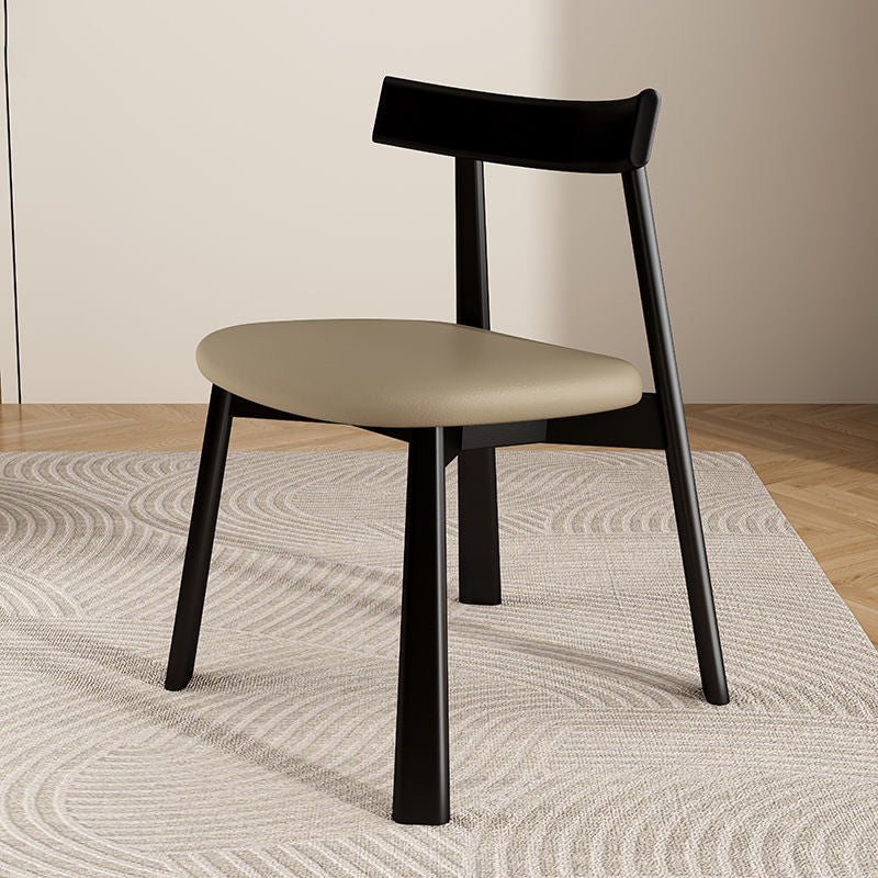 Leather Upholstered Wood Dining Chair — Original Wood Color Wooden Frame+Light Gray Leather