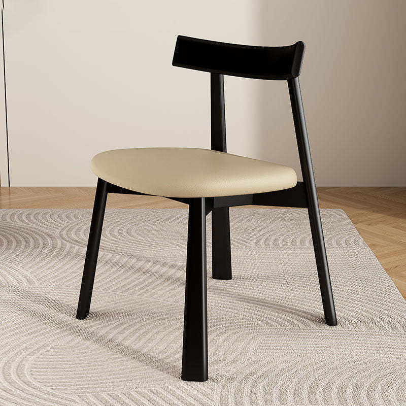 Leather Upholstered Wood Dining Chair — Original Wood Color Wooden Frame+Light Khaki Leather