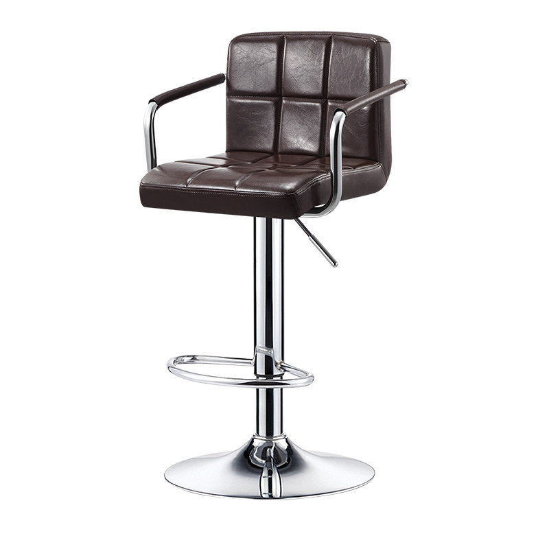 Minimalist backless liftable bar & counter stools in leather — Oil Wax Leather Brown Seat