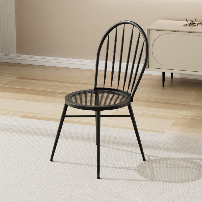 Nordic Hollow-Back Steel Upholstered Dining Chair — White Frame + Flannel Upholstered