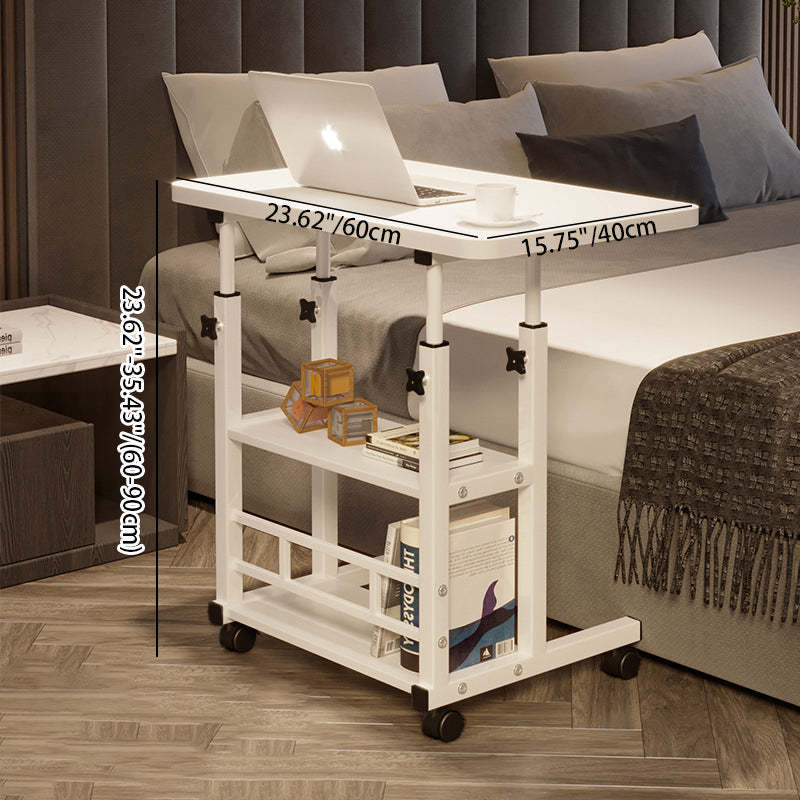 Minimalist Wood Iron Adjustable End Table — White