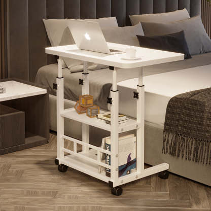 Minimalist Wood Iron Adjustable End Table — White