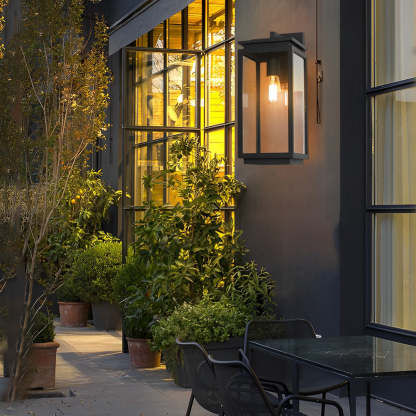 Waterproof Rectangular Glass Black Industrial Outdoor Wall Lamp Exterior Lights-Lighom