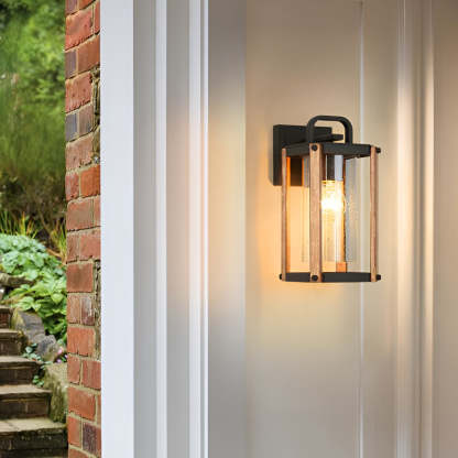 Lantern Shaped Waterproof Glass Black Industrial Outdoor Wall Sconce Lighting-Lighom