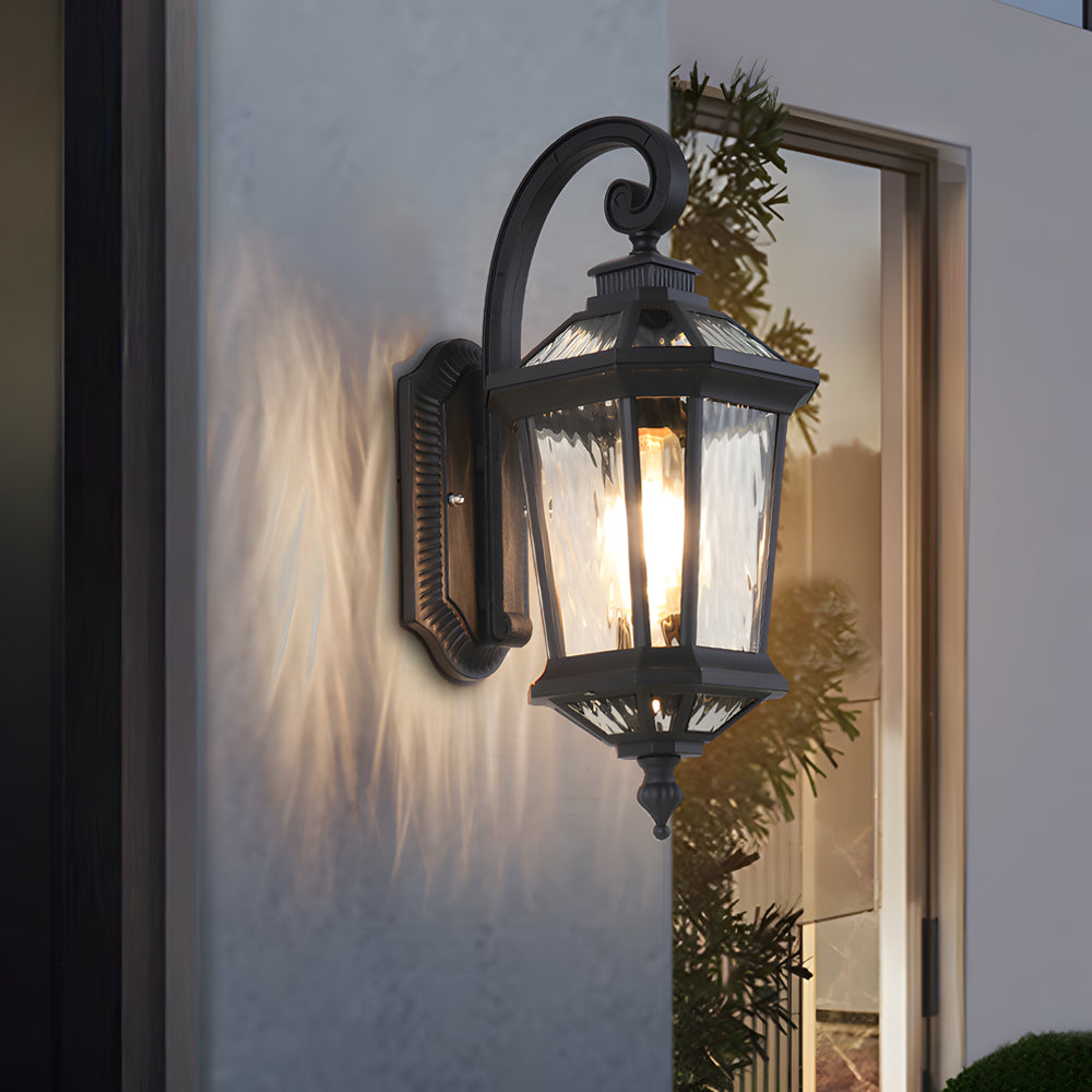1-Light Black Clear Water Glass Outdoor Wall Light Lantern Wall Sconce Porch Wall Mounted Lights Exterior Wall Lamp-Lighom