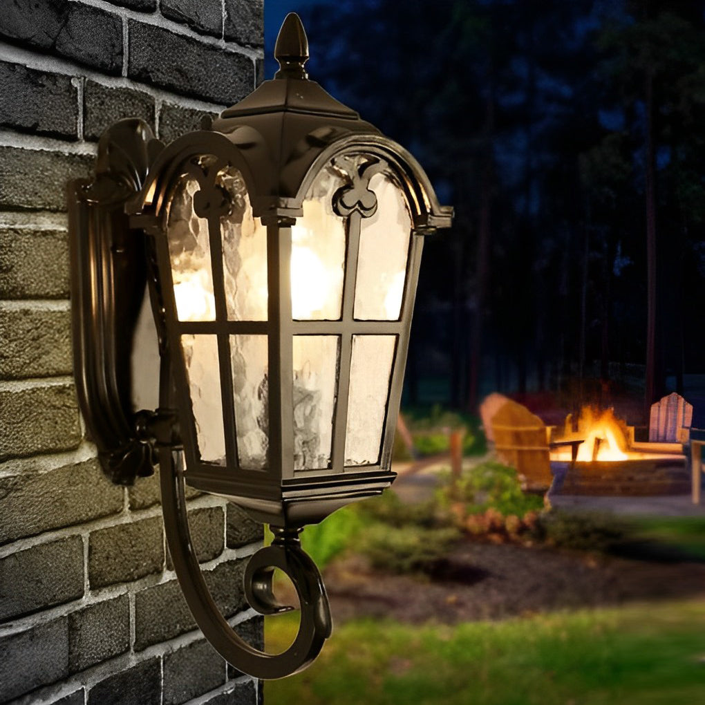 Vintage Glass Waterproof Black European-style Outdoor Wall Lamp Exterior Lights-Lighom