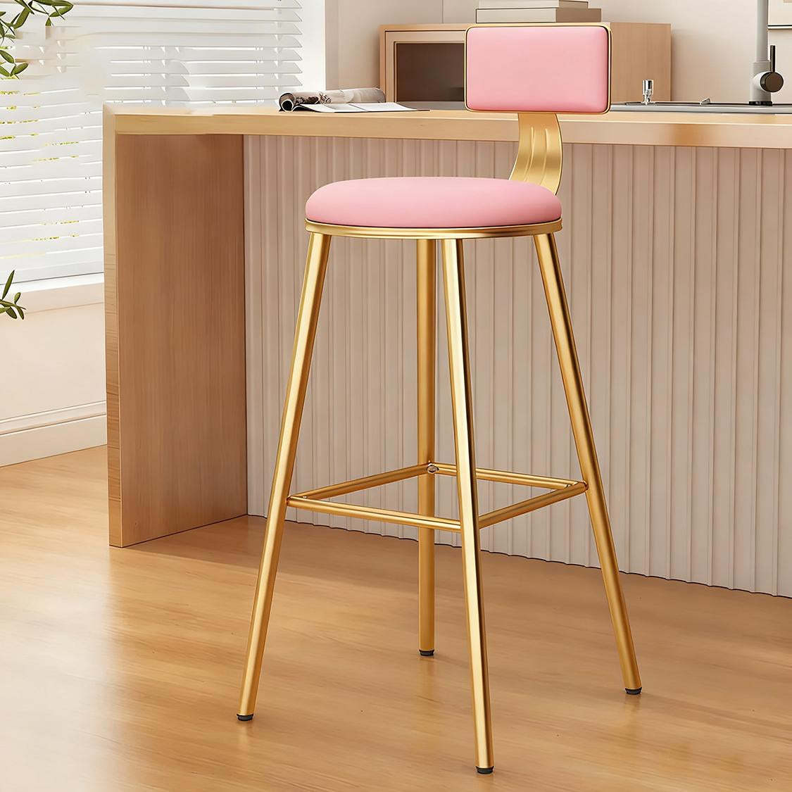 Green Metal Upholstered Low-Back Bar Stool with Footrest — 1 Piece / Green
