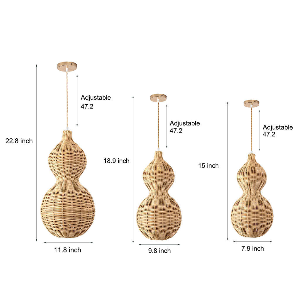 Woven Rattan Gourd Hanging Lamp Outdoor Pendant Light for Patio-Lighom