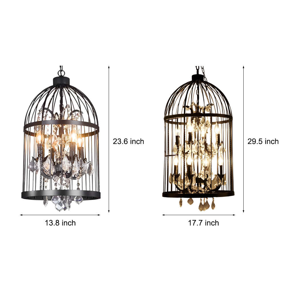 Birdcage Iron Crystal Retro Industrial Chandelier
