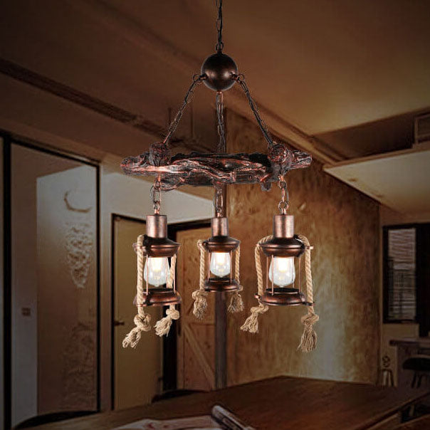 Vintage Nautical Metal Lantern Chandelier