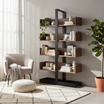 Industrial Corner Wood Metal Tower Bookshelf
