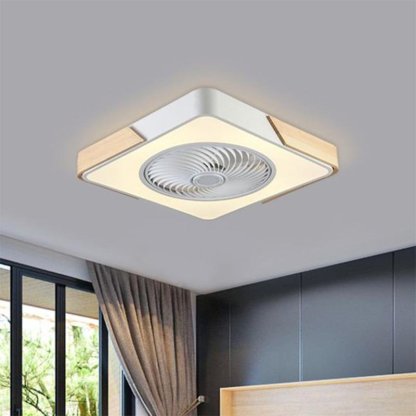 21'' LED Round Square Flush Mount Bladeless Ceiling Fan Lights-Lighom