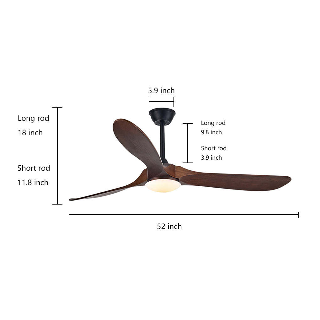 Retro Solid Wood Frequency Conversion Silent Dimming Ceiling Fan with Lights-Lighom