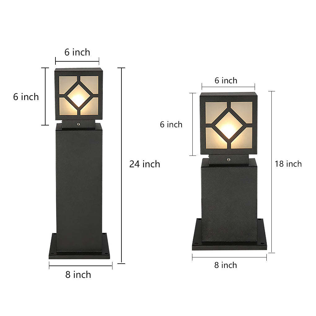 Retro European Solar Square Bollard Garden Light