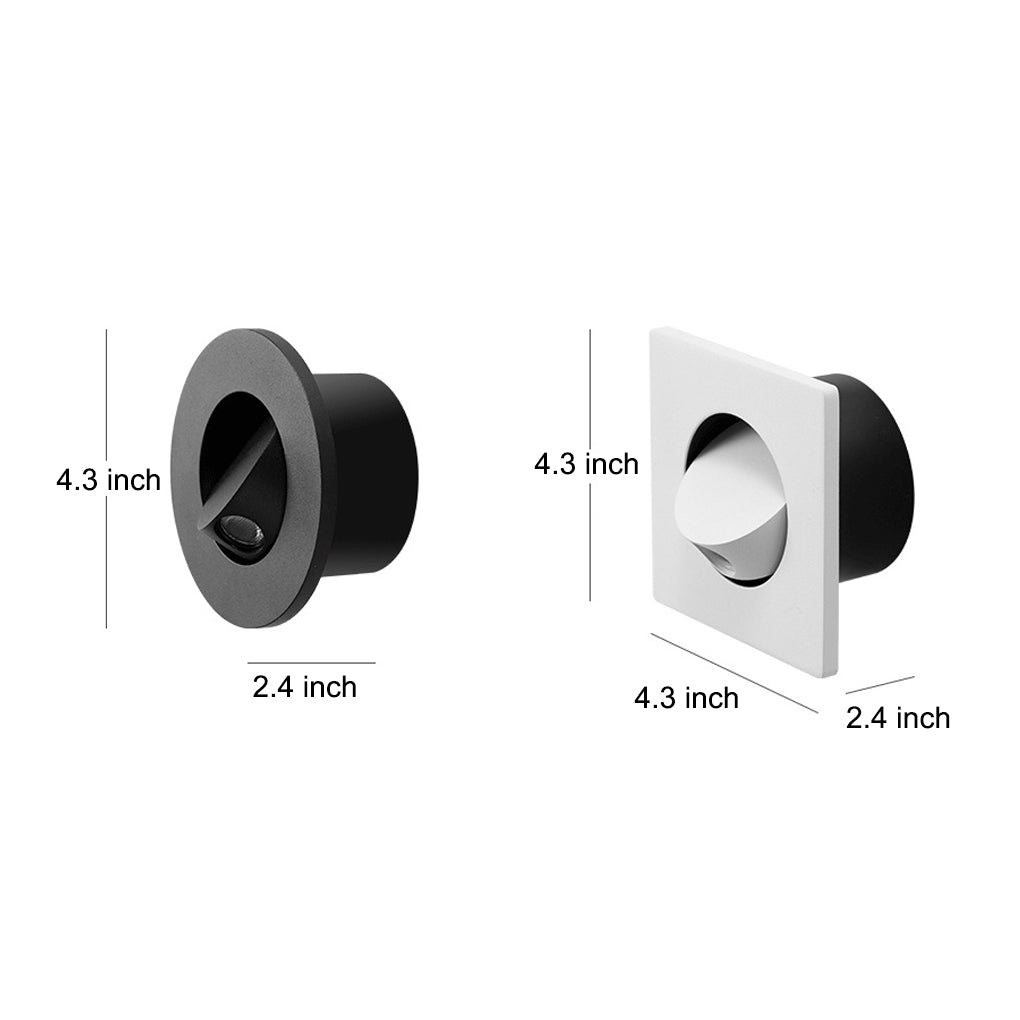Round Square Adjustable 3W LED Recessed Nordic Wall Lamp Sconce Lighting-Lighom